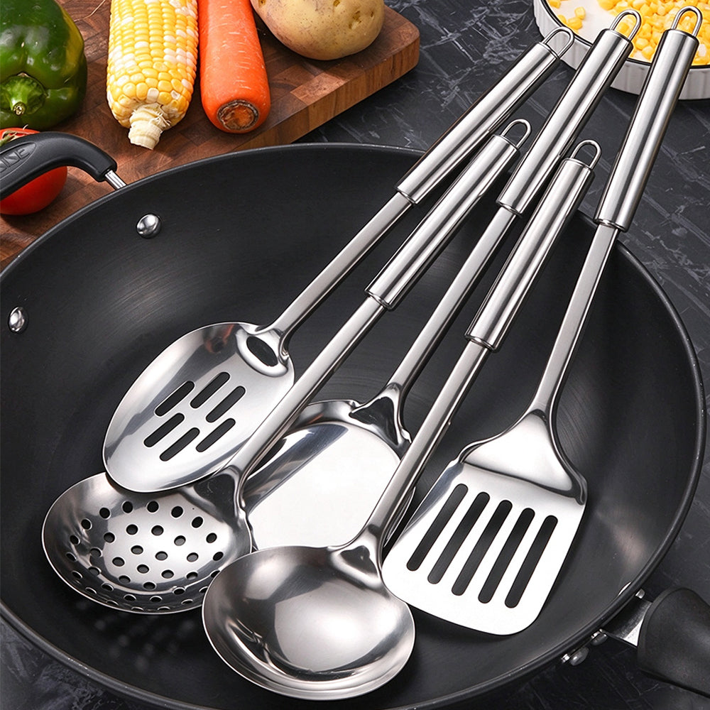 7 Piece Stainless Steel Kitchen Utensil Set with Hanging Rack