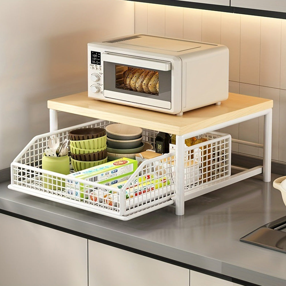 Kitchen Countertop Riser Storage Rack with Pull Out Drawer Basket
