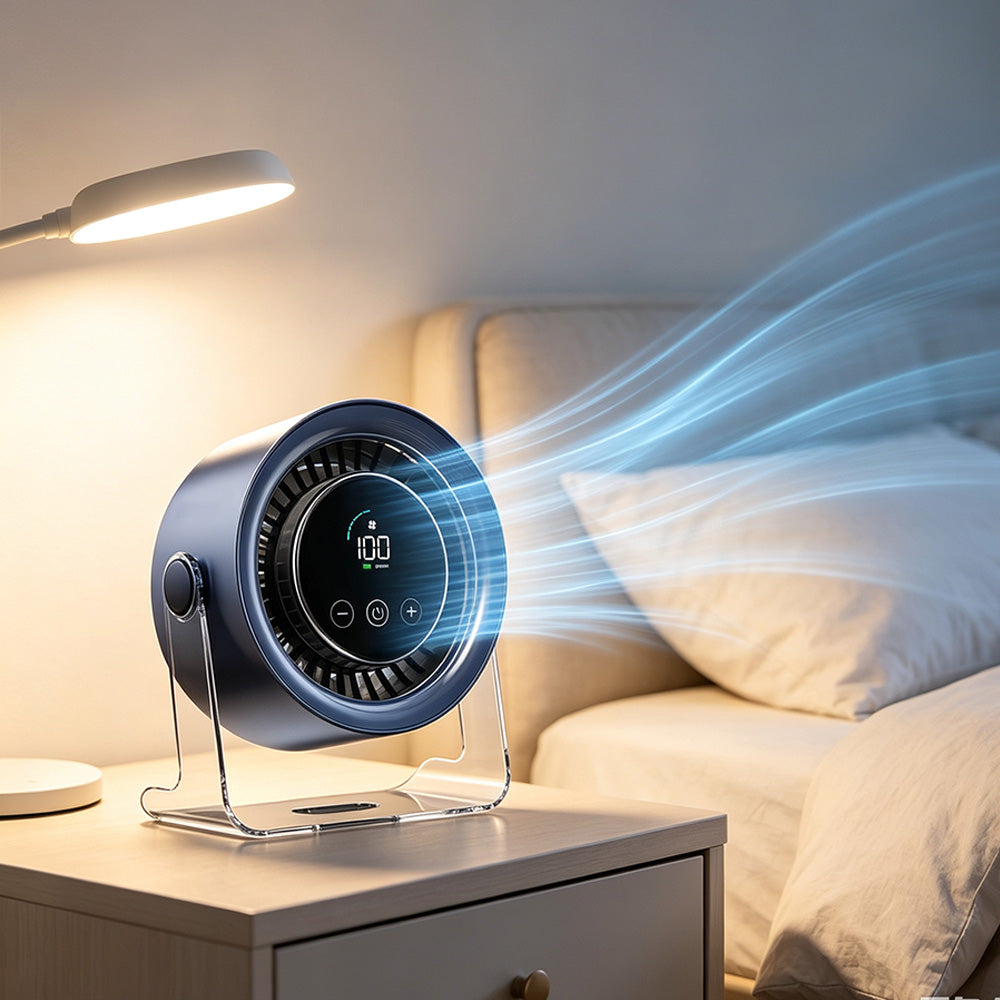 USB Rechargeable Desk Fan with 100 Speeds Display and 120 Degree Rotation