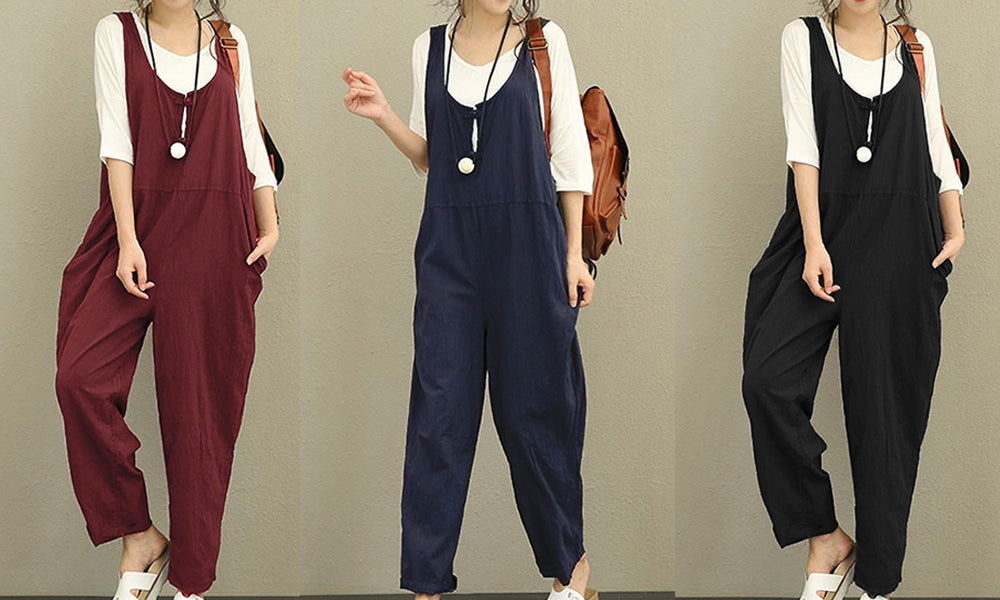 Women Cotton Slip in Relaxed Dungarees Overalls Jumpsuit
