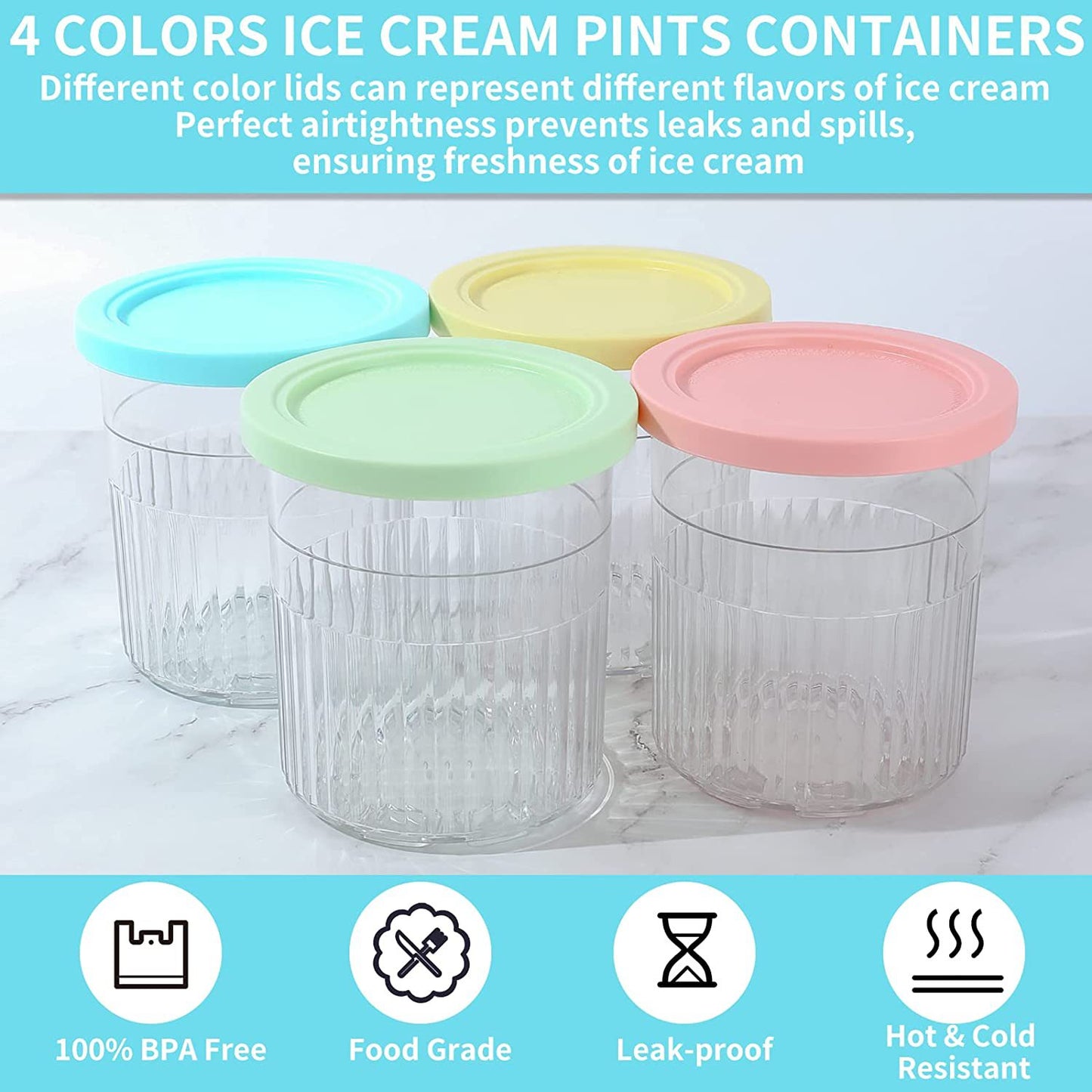 2Pcs Ice Cream Pints Containers And Lids, Compatible With Ninja NC500, NC501 Series