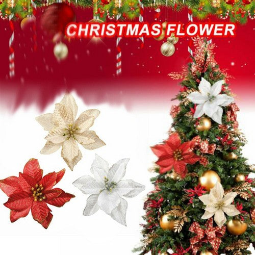60Pcs Hollow Flowers Glitter Christmas Party Decoration