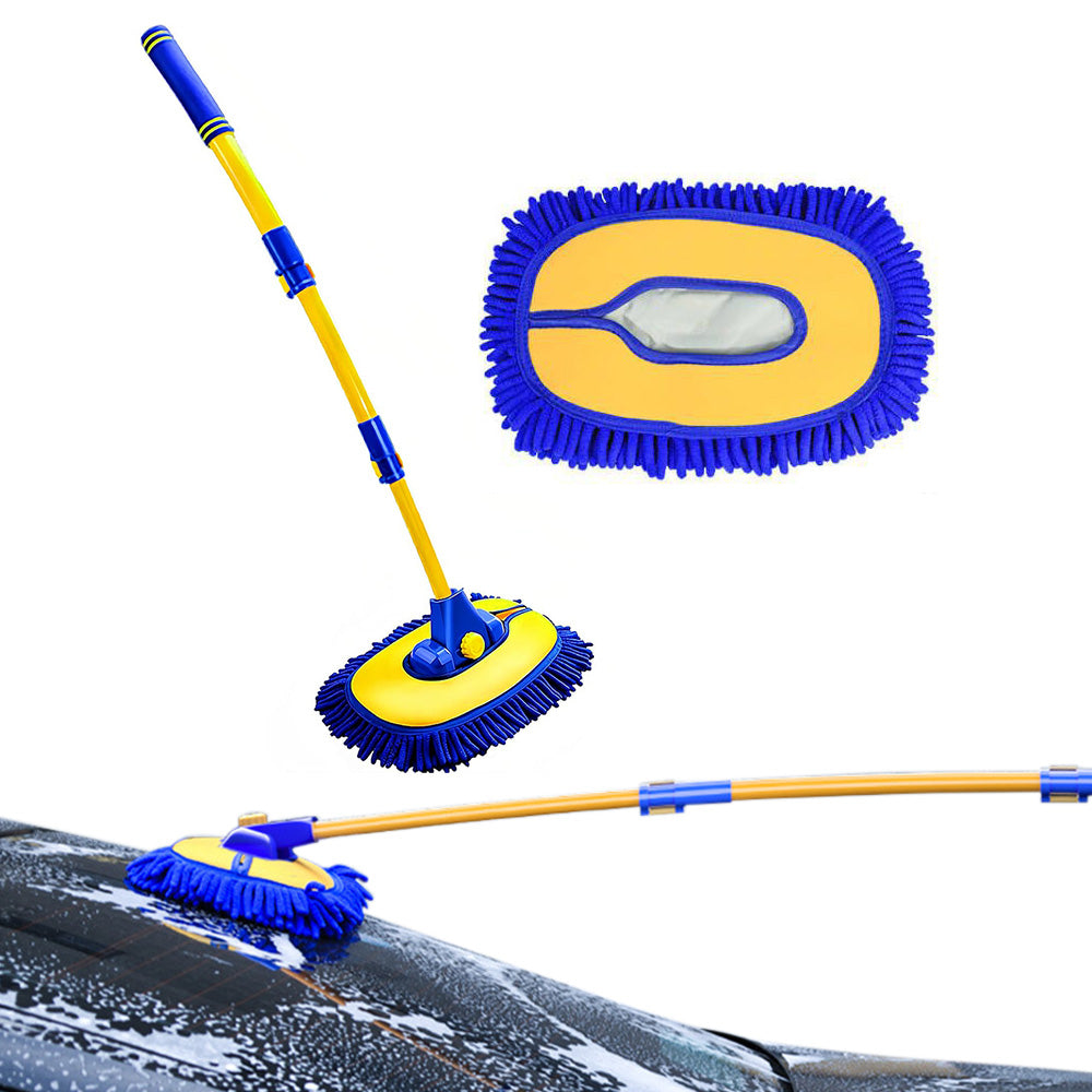 3-Section Telescopic Car Wash Brush 15-Degree Bent Handle with Extra Head