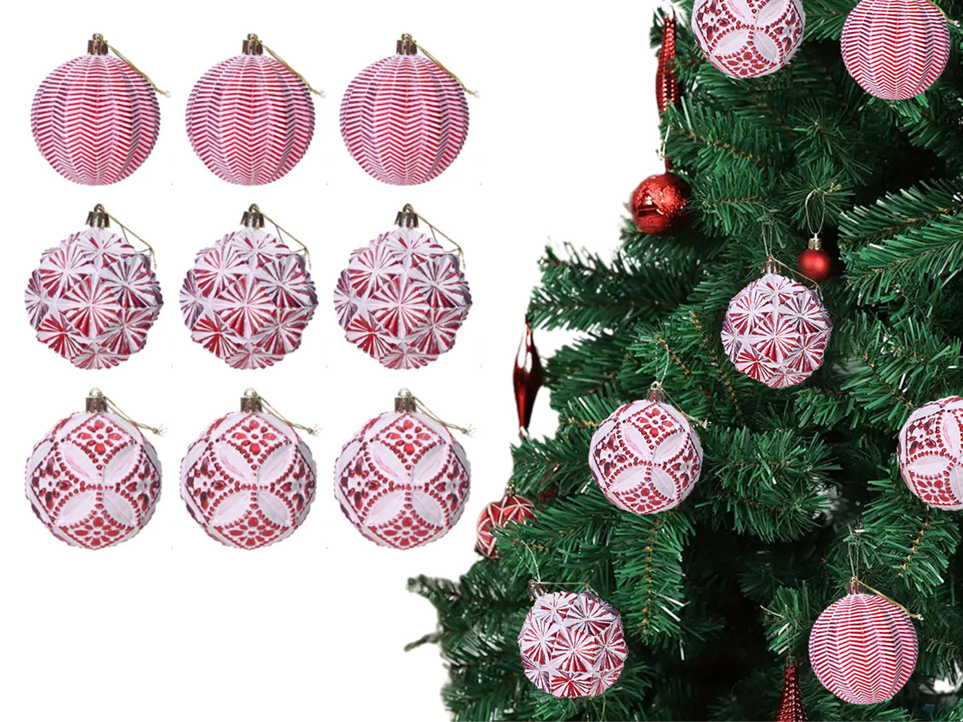 9pcs Christmas Ball Ornaments for Xmas Tree Hanging Ball Ornament Decorations