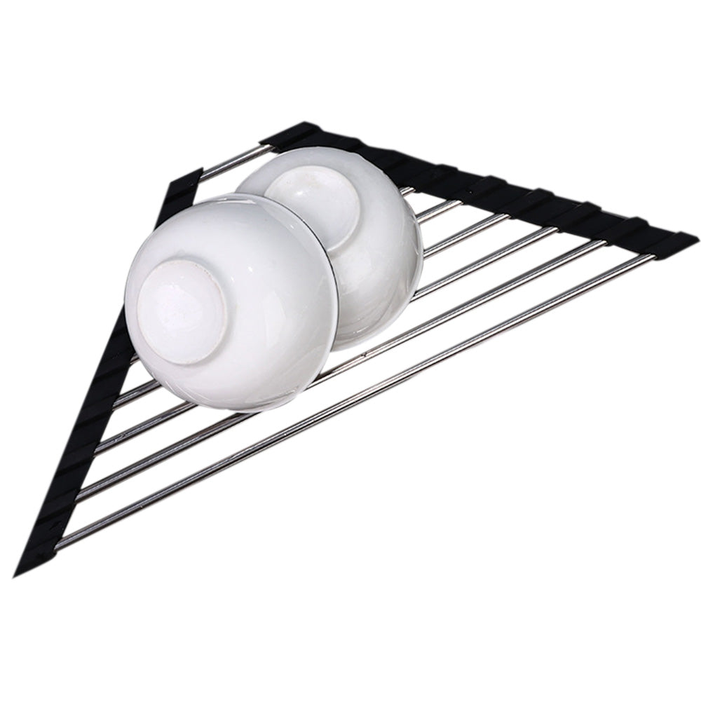 Triangle Roll-Up Dish Drying Rack For Sink Corner Sink Kitchen Drainer And Organizer