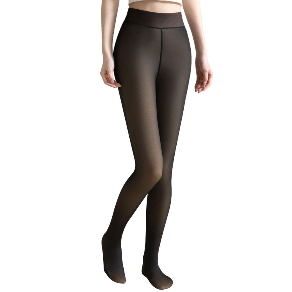 Sheer Tights Plus Size Winter Thermal Pantyhose Bare Legs Illusion Warm-Black