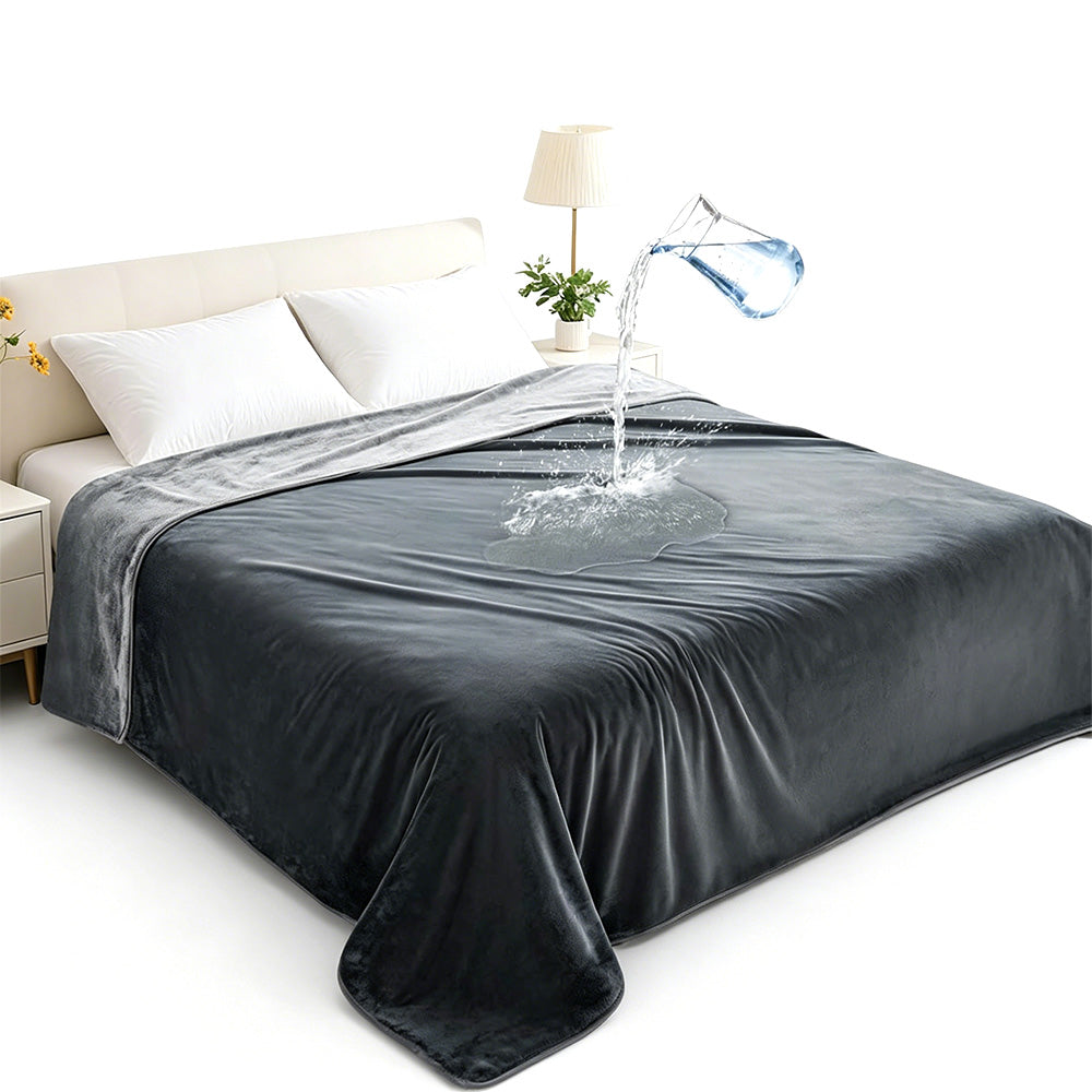 Water-Resistant Reversible Flannel Blanket Machine-Washable for Bed Sofa Camping-Grey