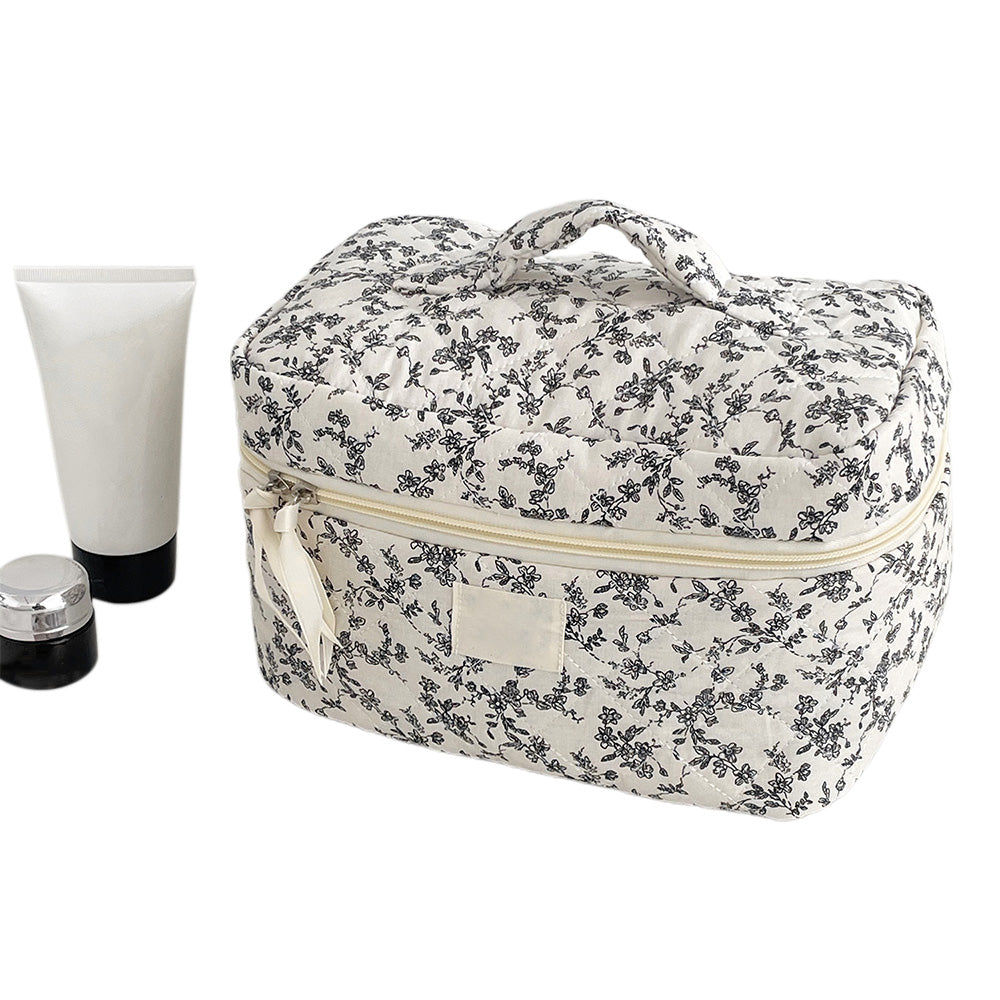Portable Floral Pattern Cosmetic Bag Makeup and Toiletry Storage Organizer with Handle