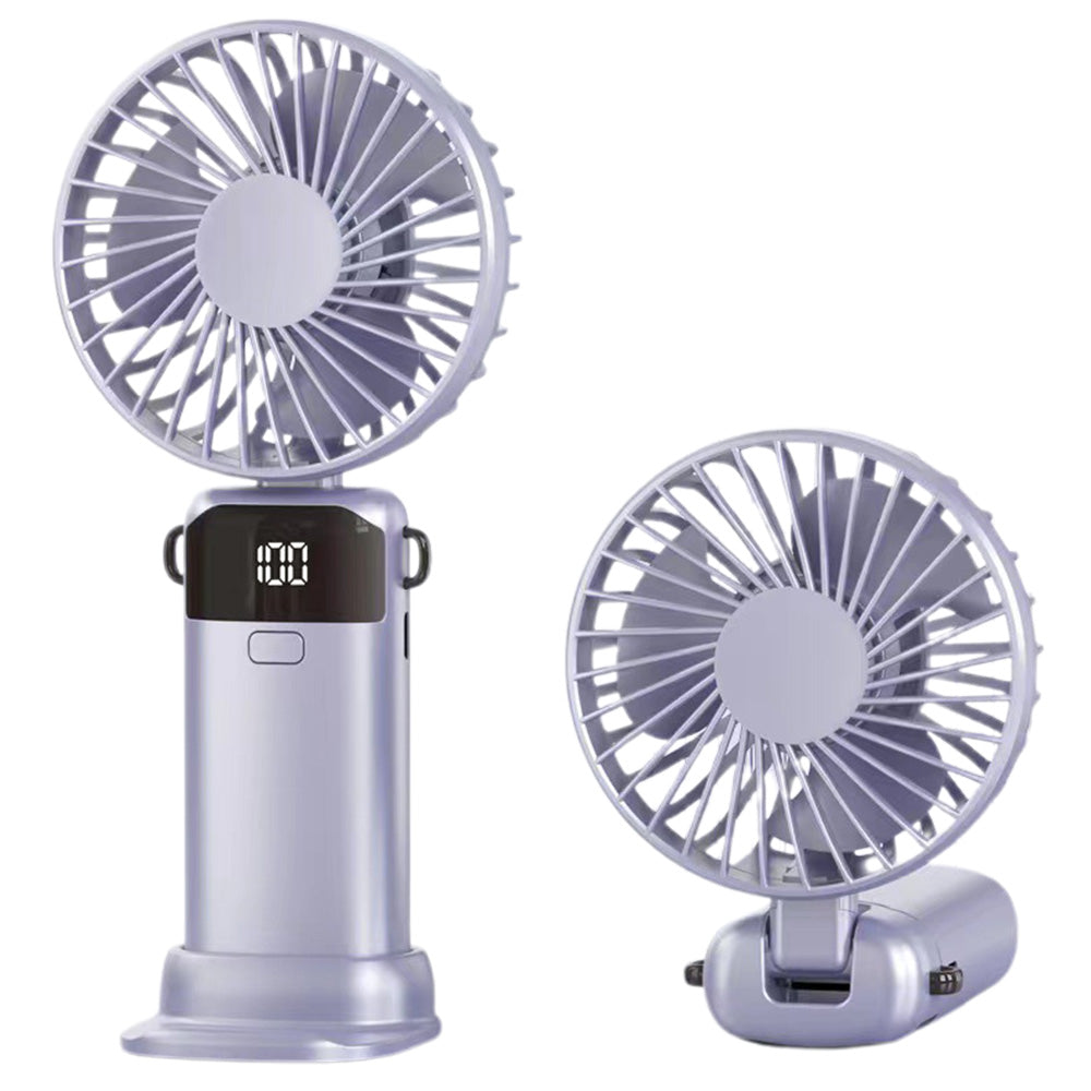 Digital Display Handheld Fan with 5 Speeds USB Portable Fan with Lanyard and Phone Holder Base