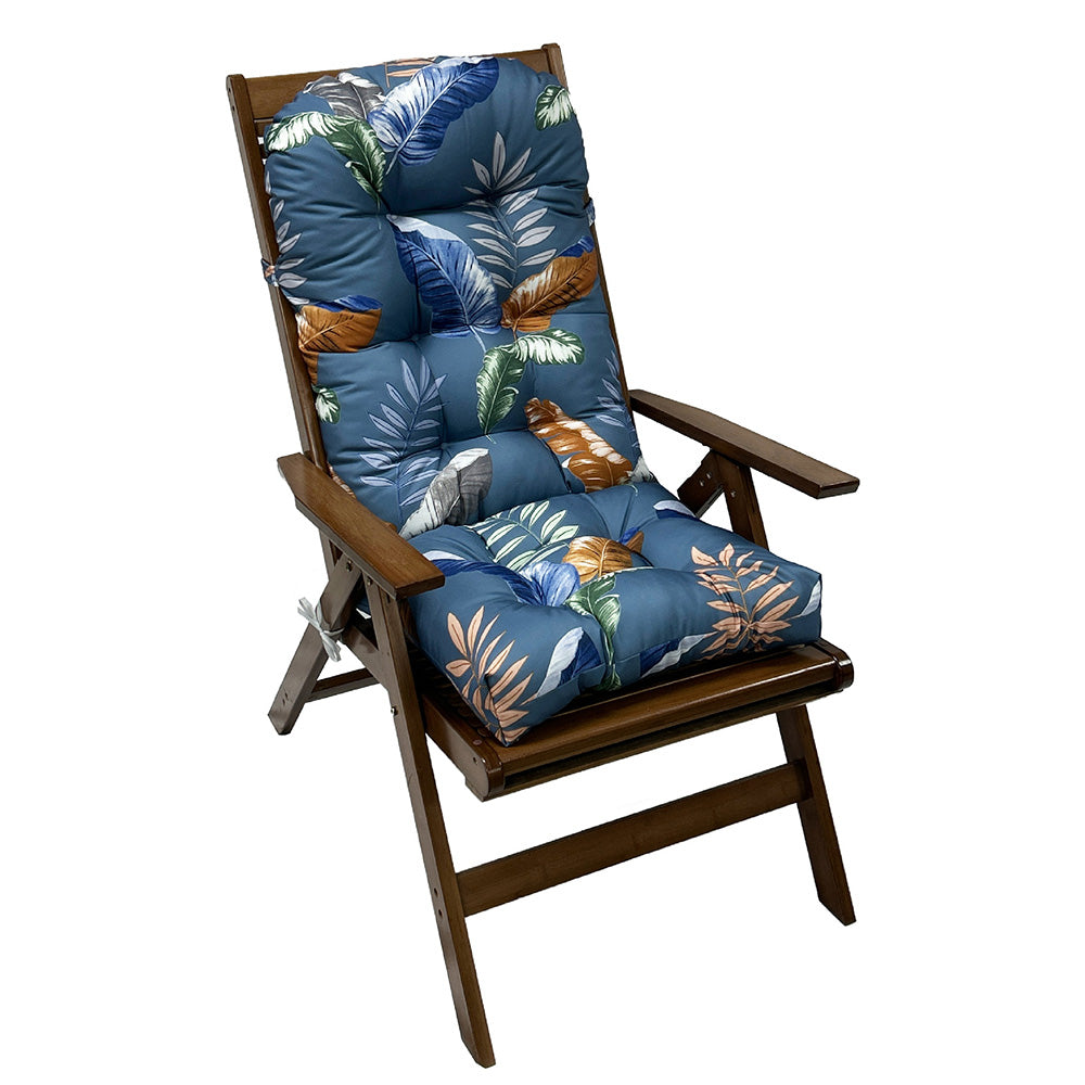 High Back Rocking Chair Cushion Water Resistant Outdoor Seat Pad with Ties-Blue