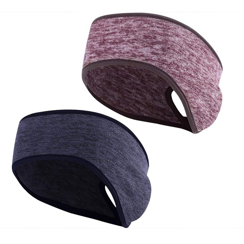 Two Fleece Ear Warmer Headbands with Ponytail Hole-Style 1