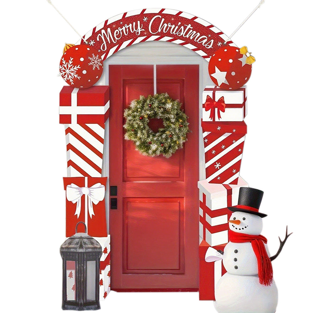 Merry Christmas Hanging Banner Porch Sign Xmas Banner Christmas Door Cover
