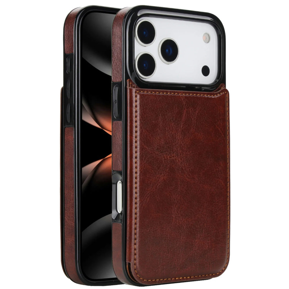 Leather Wallet Case for iPhone 17 Series Double Secure Flip Closure Full Body Drop Defense-Brown