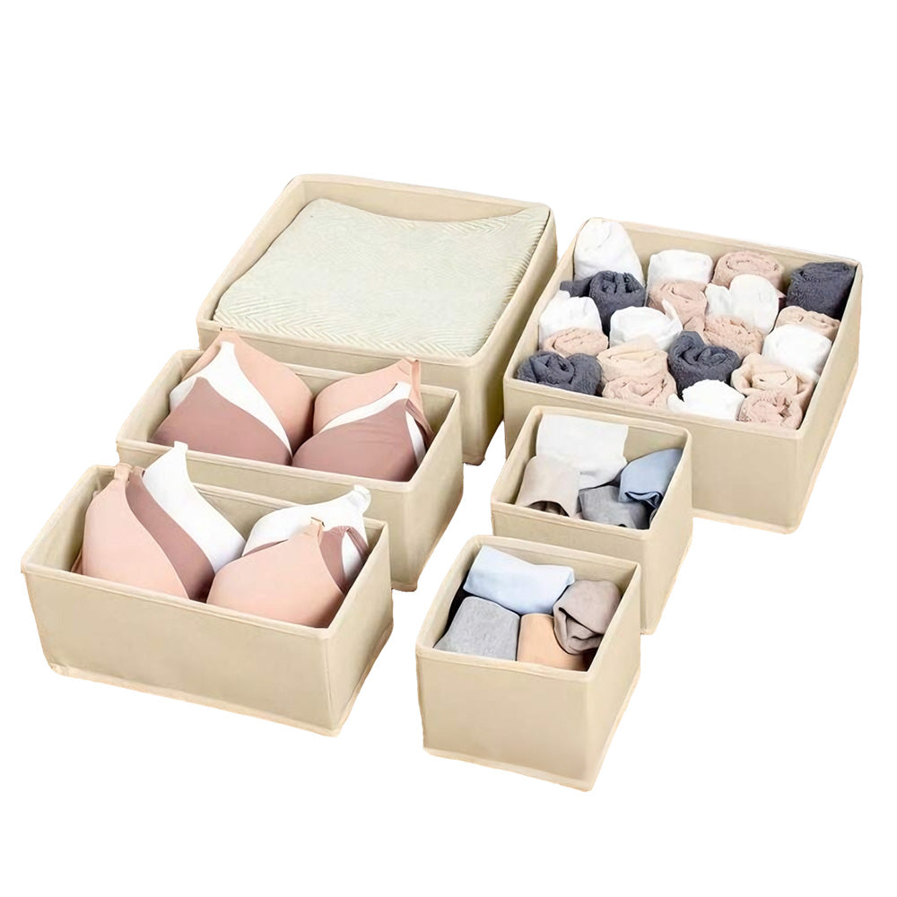 6 Piece Foldable Nonwoven Drawer Organizer Bins in 3 Sizes with Zippers
