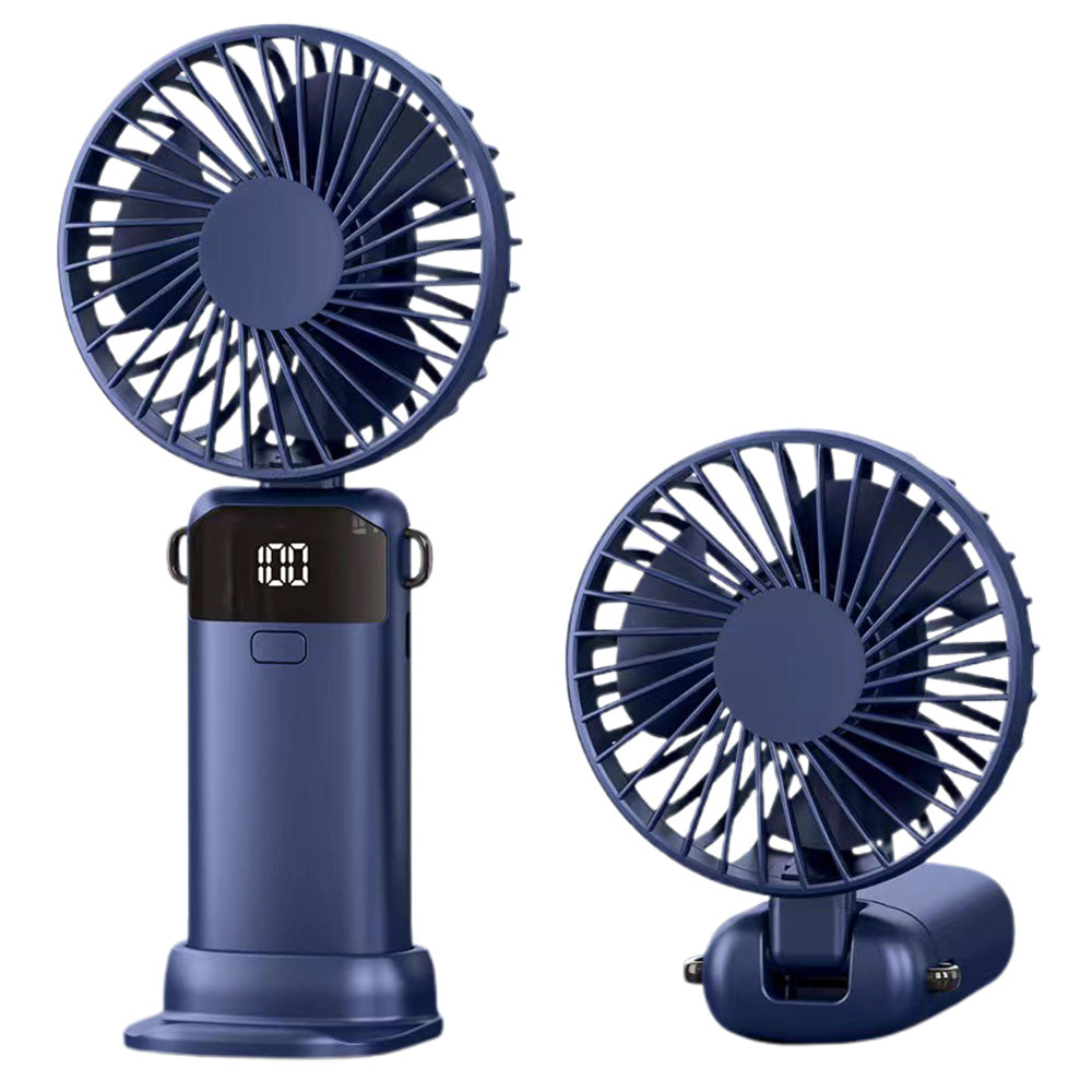 Digital Display Handheld Fan with 5 Speeds USB Portable Fan with Lanyard and Phone Holder Base