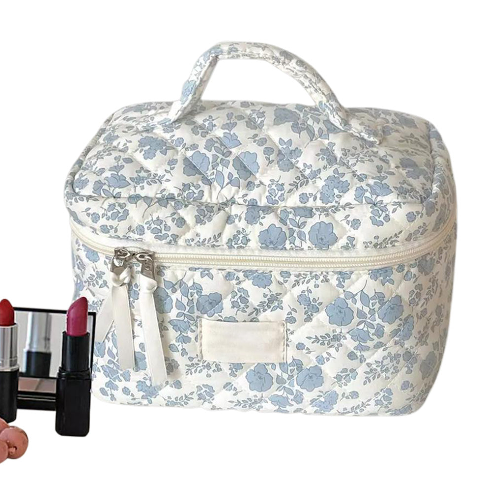 Portable Floral Pattern Cosmetic Bag Makeup and Toiletry Storage Organizer with Handle
