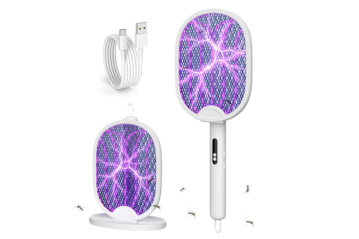 Foldable Electric Mosquito Swatter with Charging Base Station Mosquito Zapper Fly Killer Rechargeable Bug Zapper