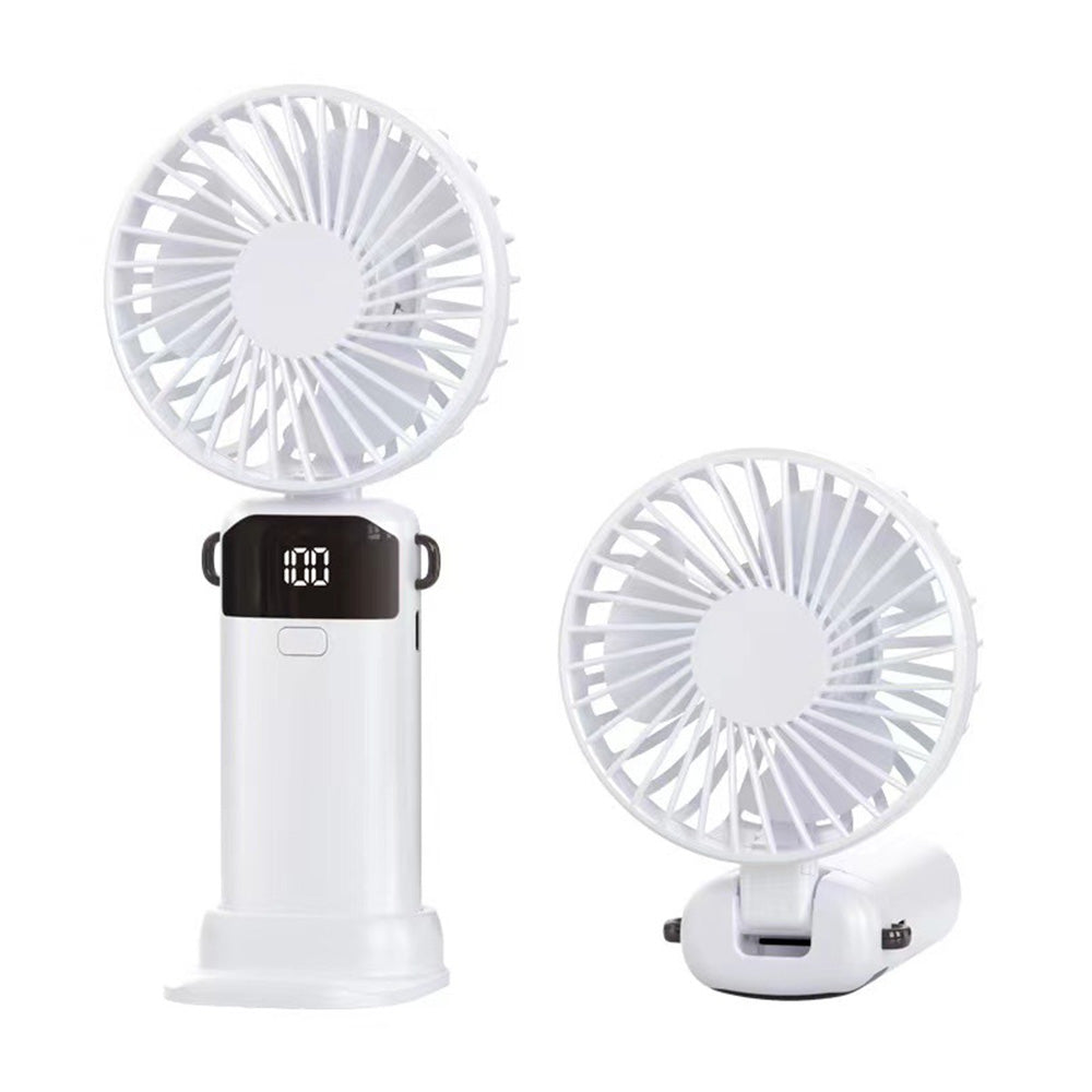 Digital Display Handheld Fan with 5 Speeds USB Portable Fan with Lanyard and Phone Holder Base