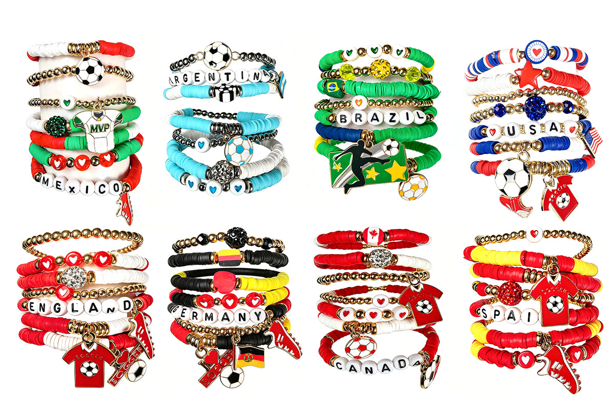 Colorful Soft Clay Football World Cup Bracelets Set for Aldults Soccer Fans