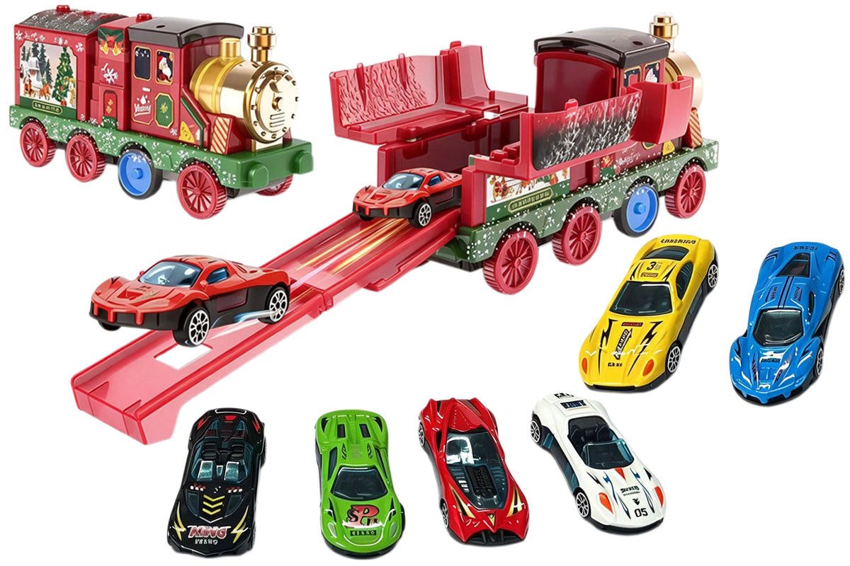 Christmas Train Racing Toy with 6 Launching Cars and Track