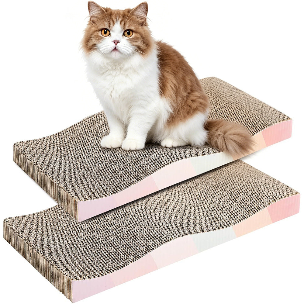 2 Pack Wave Cat Scratcher Cardboard Dual-Side Reversible for Furniture Protection