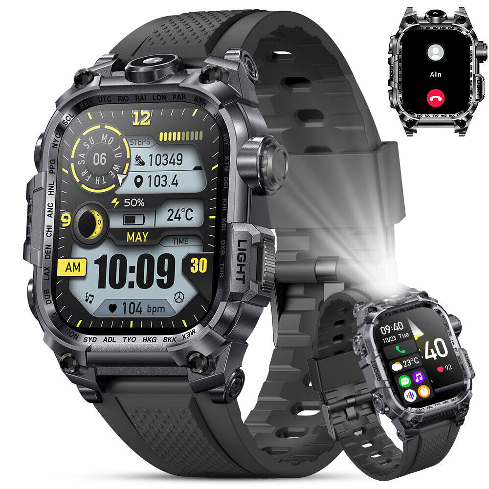 Smart Watch with LED Flashlight for Men Call Heart Rate Water-Resistant Sport Smartwatch