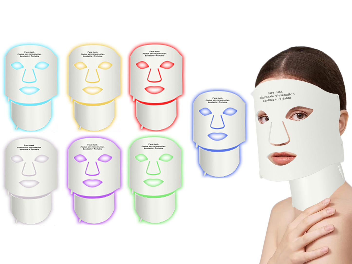Silicone Skin Care Mask 7 Coloured LED Face Neck Spa Mask Light Therapy Tool Skin Tightening