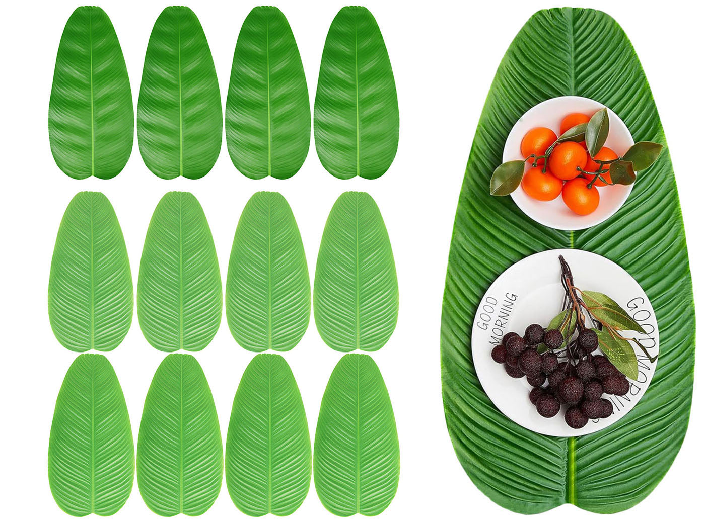 12Pcs Simulation Banana Leaf Mat Leaf Placemats Banana Leaves Placemats