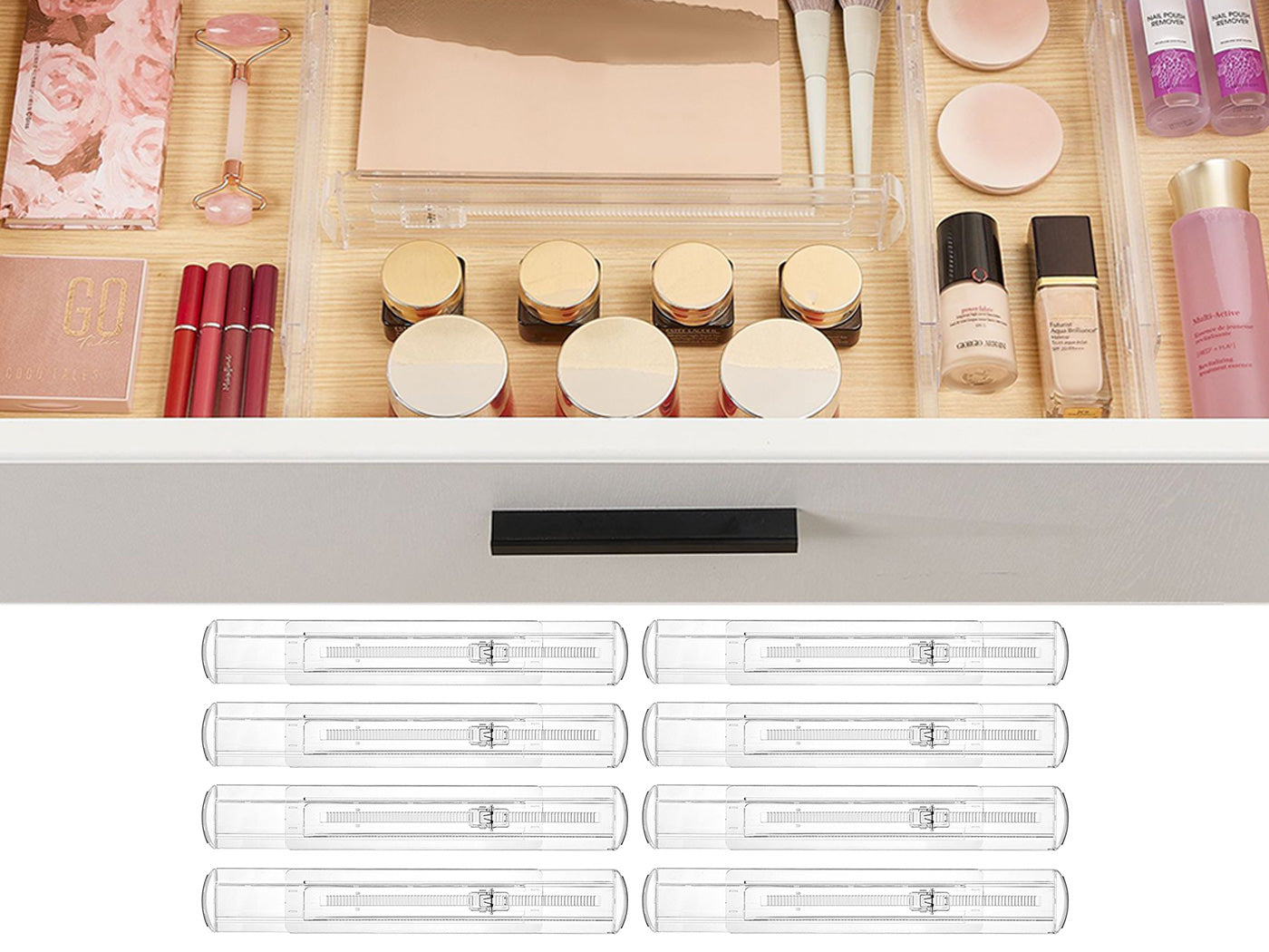 8Pcs Adjustable Plastic Drawer Dividers Expandable Drawer Organizer Separators