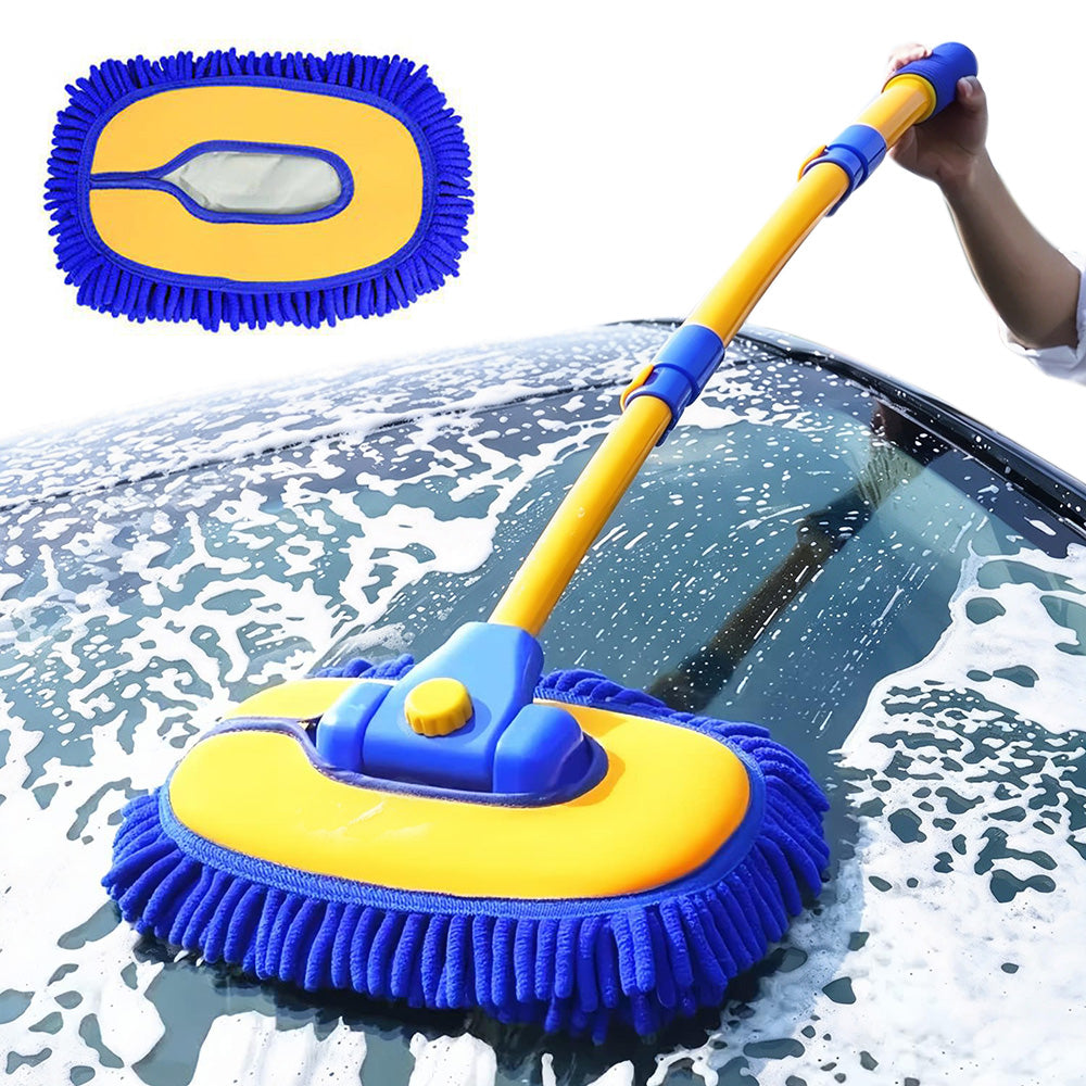 3-Section Telescopic Car Wash Brush 15-Degree Bent Handle with Extra Head