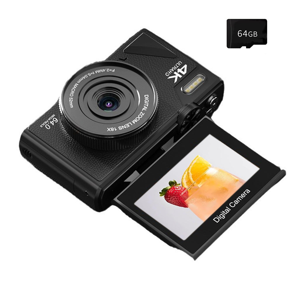 Digital Camera with 180 Degree Flip Screen WiFi Vlogging Camera with 64G TDF Card
