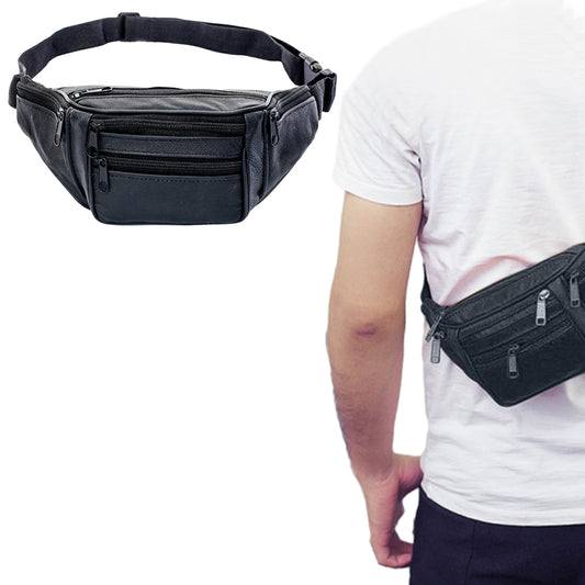 Unisex Genuine Leather Zip Waist Bag