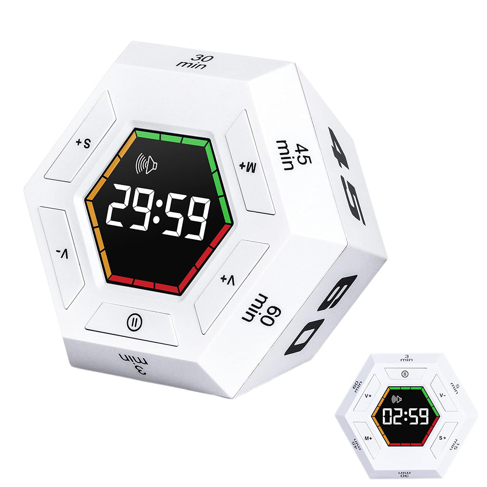 Pomodoro Timer Hexagon Visual Flip Electronic Timer with LED Digital Display