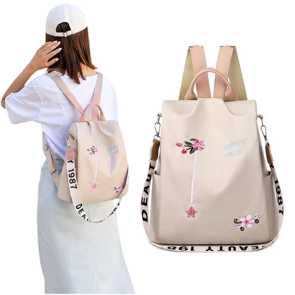 Women's Floral Embroidered Anti Theft Backpack