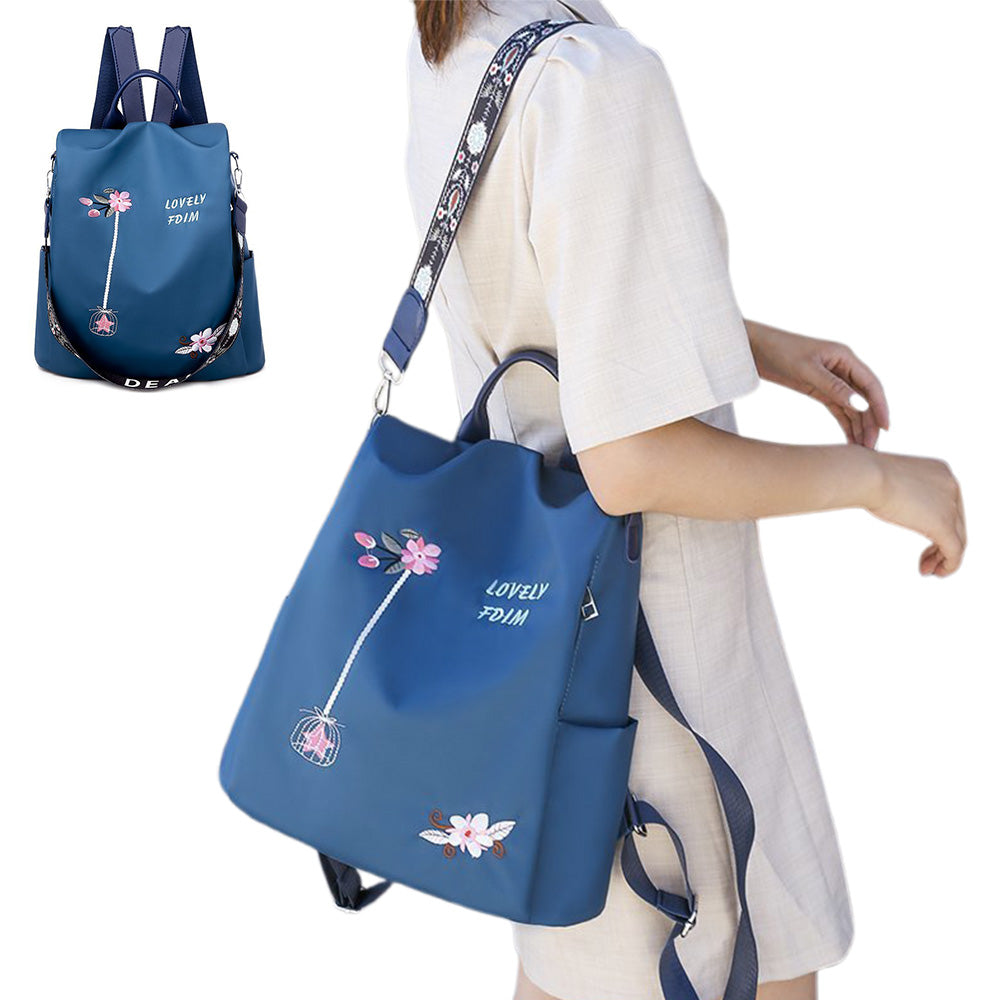 Women's Floral Embroidered Anti Theft Backpack