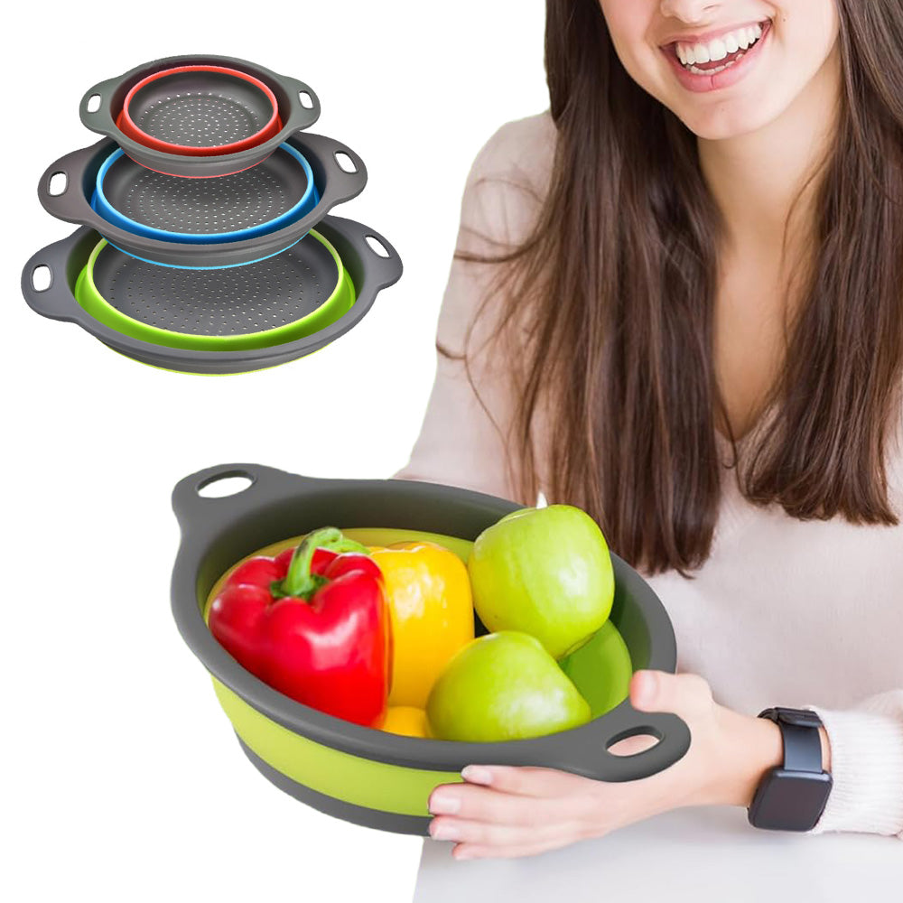 3 Piece Foldable Colander Set for Kitchen Use
