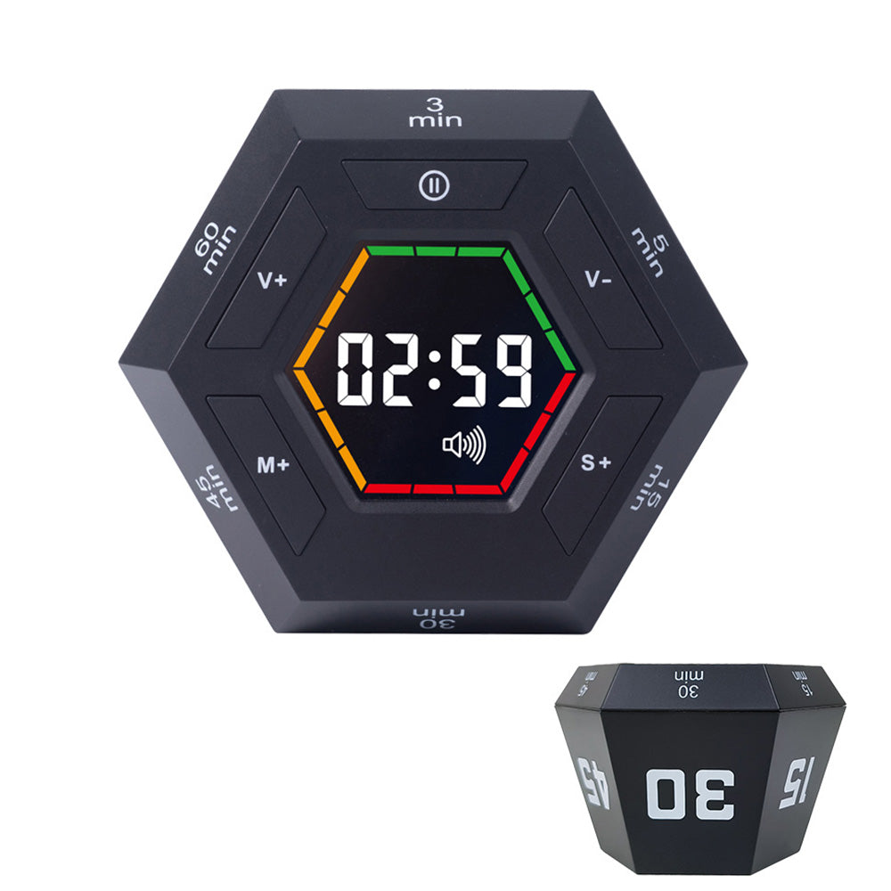 Pomodoro Timer Hexagon Visual Flip Electronic Timer with LED Digital Display