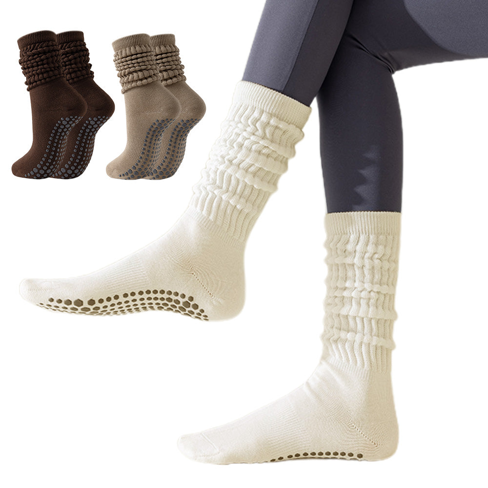 3 Pairs Knee-High Non-Slip Yoga Socks with Grips for Pilates Dance Barre
