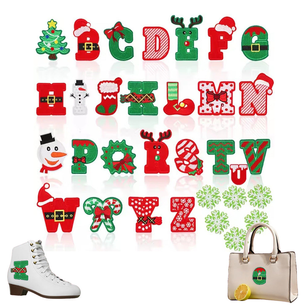Christmas Embroidered Iron-On Letter and Pattern Patch Set for Clothes