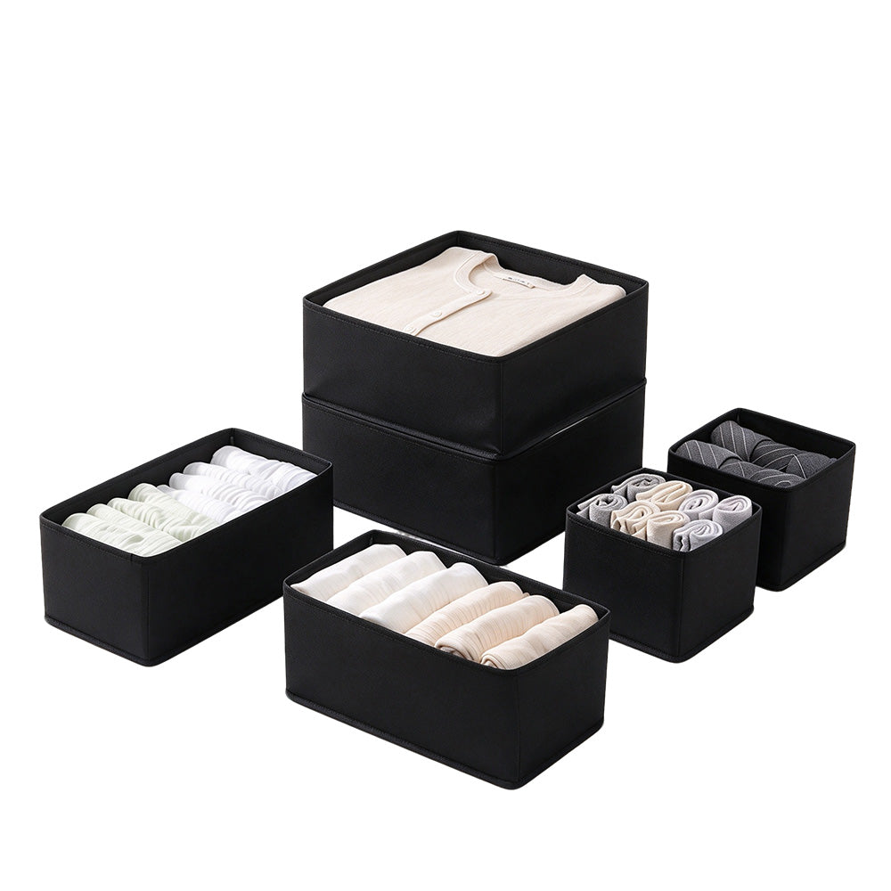 6 Piece Foldable Nonwoven Drawer Organizer Bins in 3 Sizes with Zippers