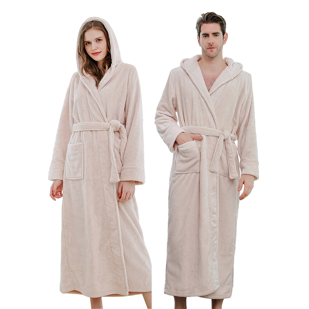 Winter Long Flannel Hooded Bath Robe