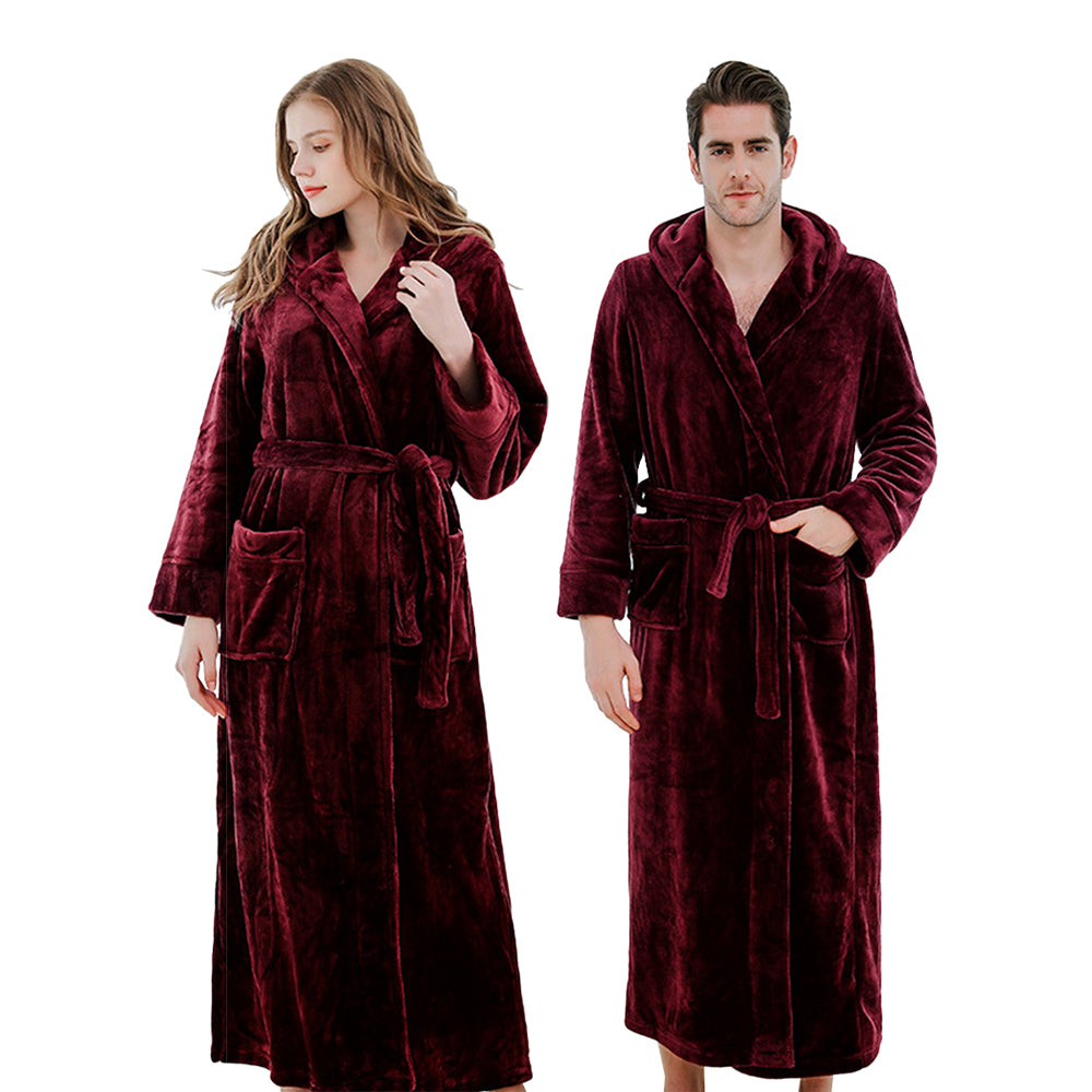 Winter Long Flannel Hooded Bath Robe