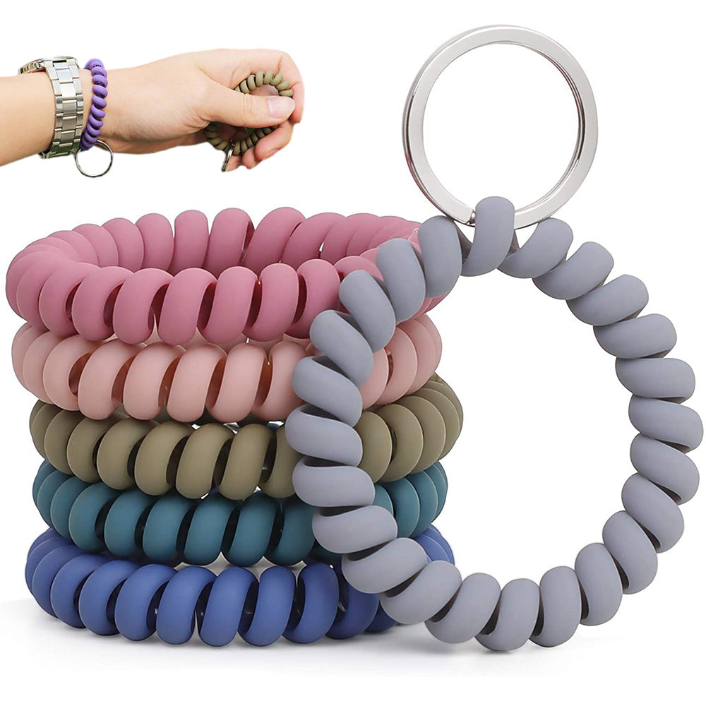 6Pcs Stretch Wrist Coil Keychains for Keys Cards and ID Badges