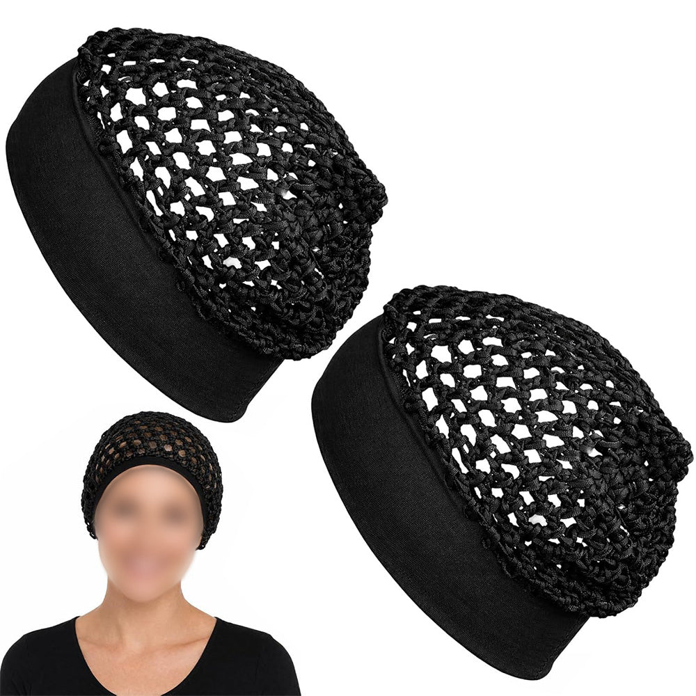 2 Pack Rolled Edge Crochet Mesh Sleep Hair Bonnet Caps