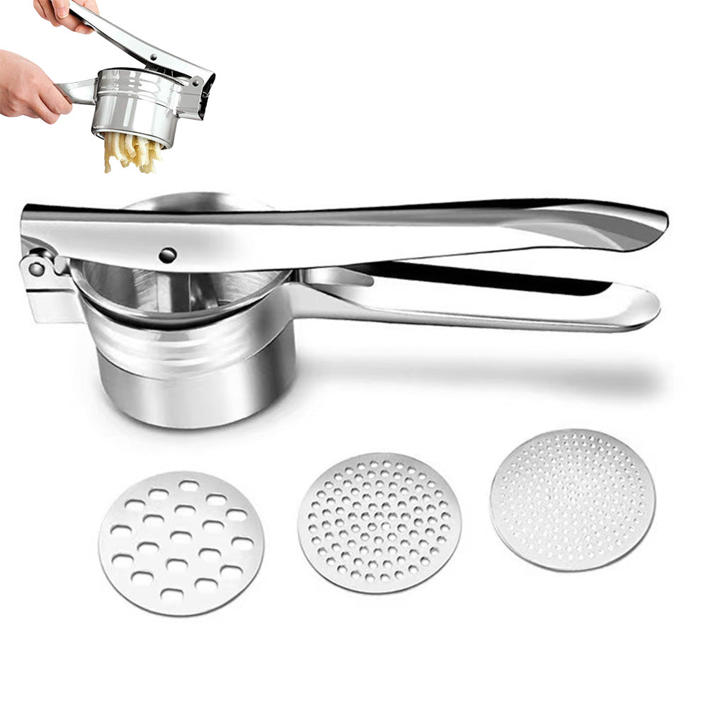 Stainless Steel Manual Potato Ricer Juicer with 3 Interchangeable Discs