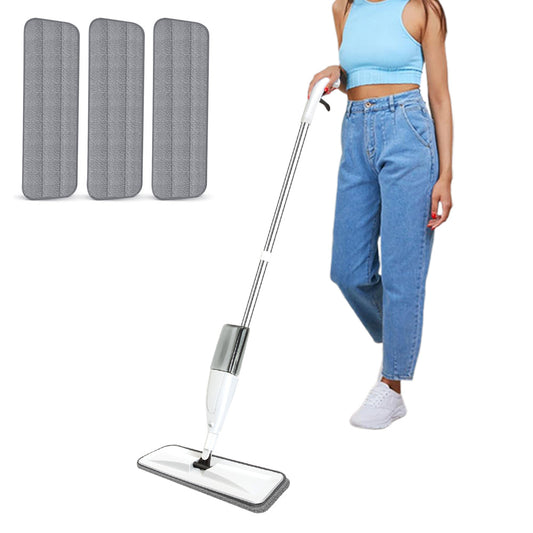 Wet Dry Floor Mop with 3 Reusable Microfiber Pads and Spray Bottle