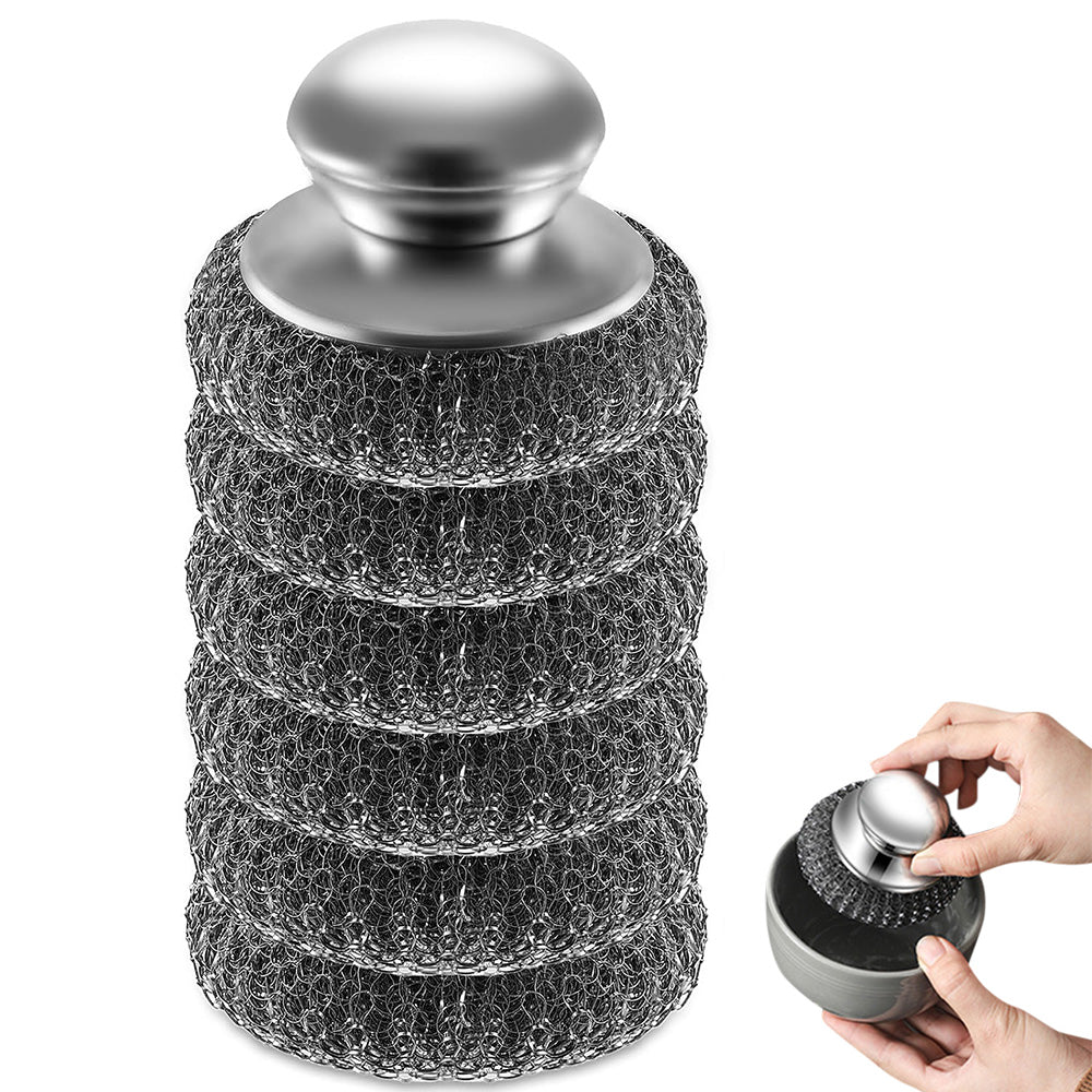 Steel Wool Cleaning Brush with Handle and 5 Replacement Heads for Kitchen