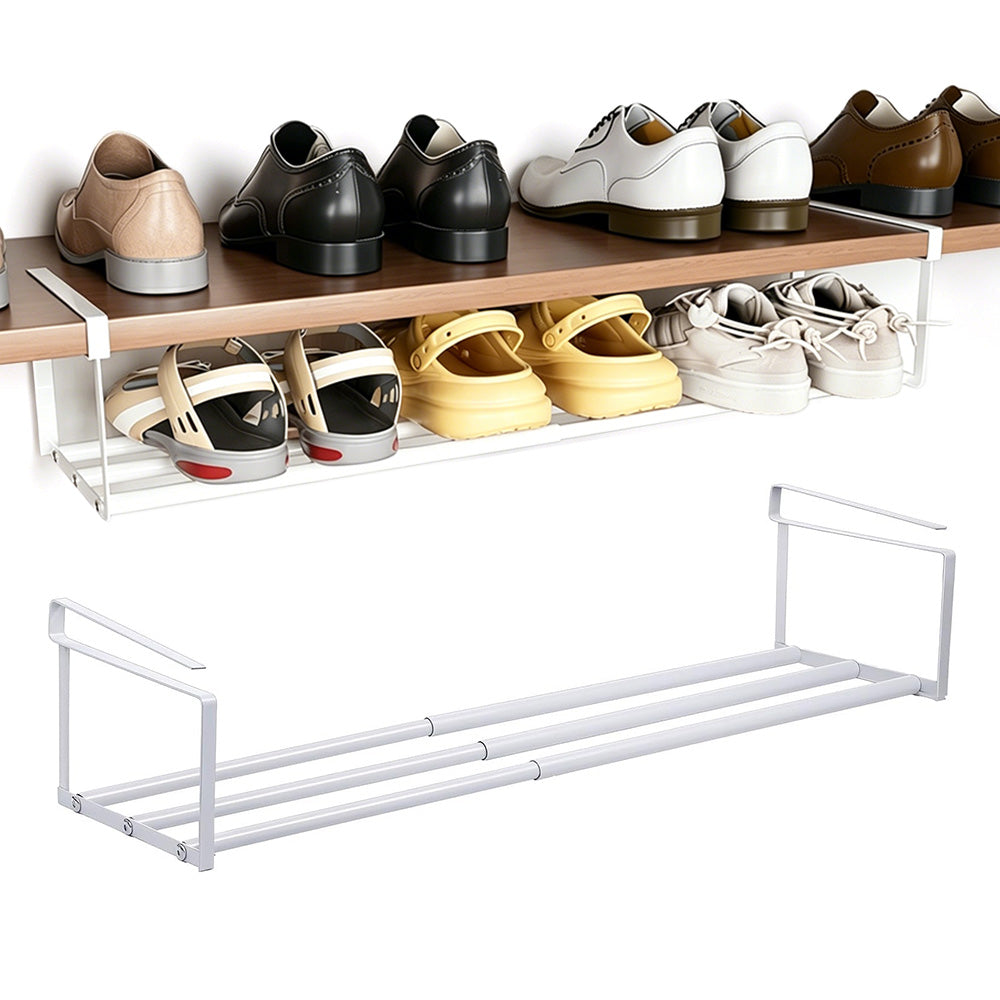 2 Pack Adjustable Shoe Shelf Space Saving Under Cabinet Shoe Rack for Closet White