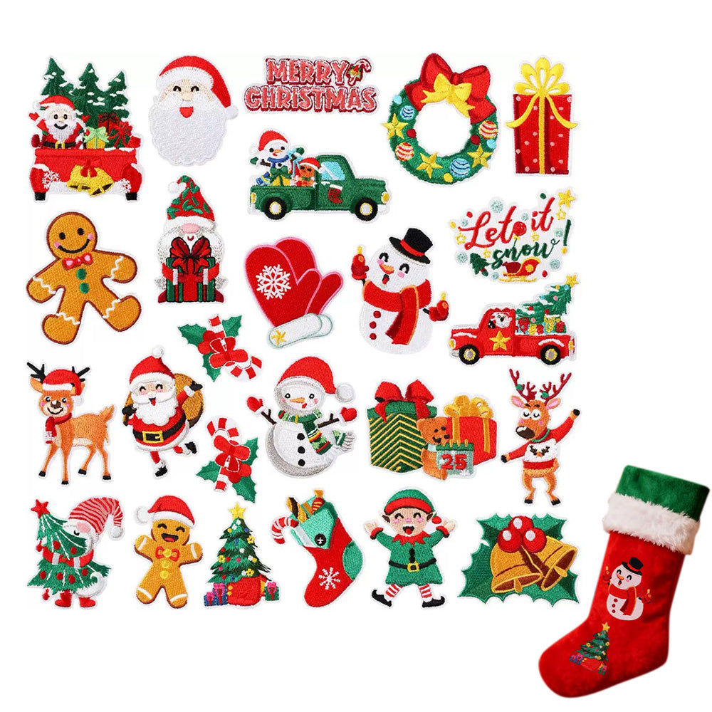 Christmas Embroidered Iron-On Letter and Pattern Patch Set for Clothes