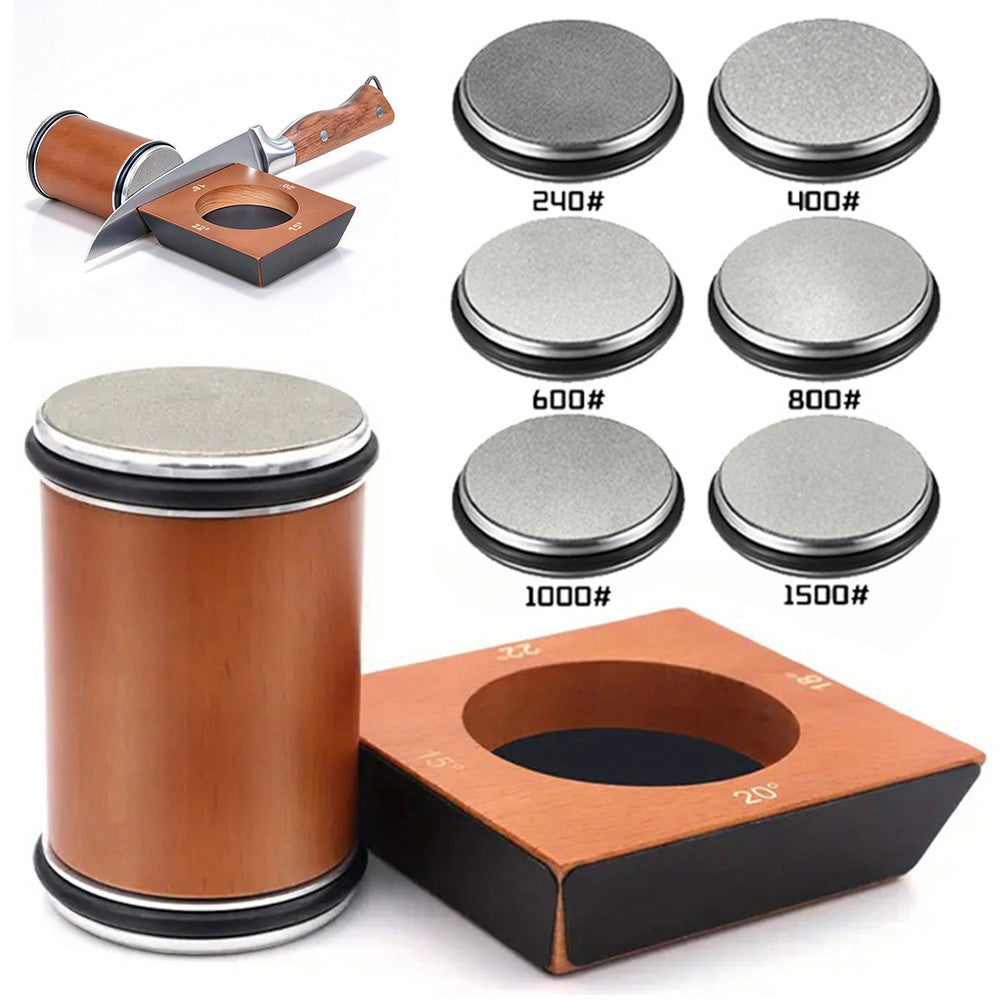 Rolling Knife Sharpener Kit with 6 Diamond Discs and Angle Guide Base